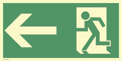 Schild Rettungsweg links, Kunststoff, langnachleuchtend, 160-mcd, 400x200 mm-0