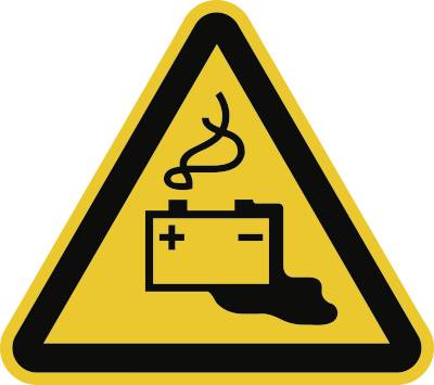 Schild Warnung vor Gefahren durch Batterien ISO 7010, Folie, 100 mm SL-0