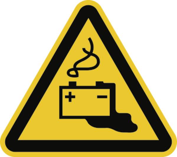 Schild Warnung vor Gefahren durch Batterien ISO 7010, Folie, 100 mm SL