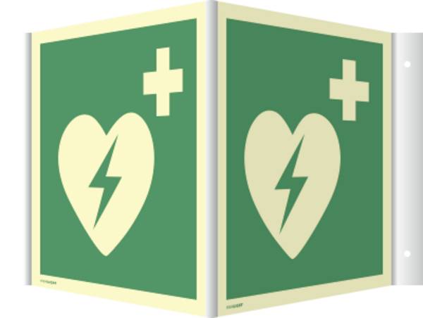 Winkelschild Automat. ext. Defibrillator, Kunststoff, nachl., 160-mcd, 200x200 mm