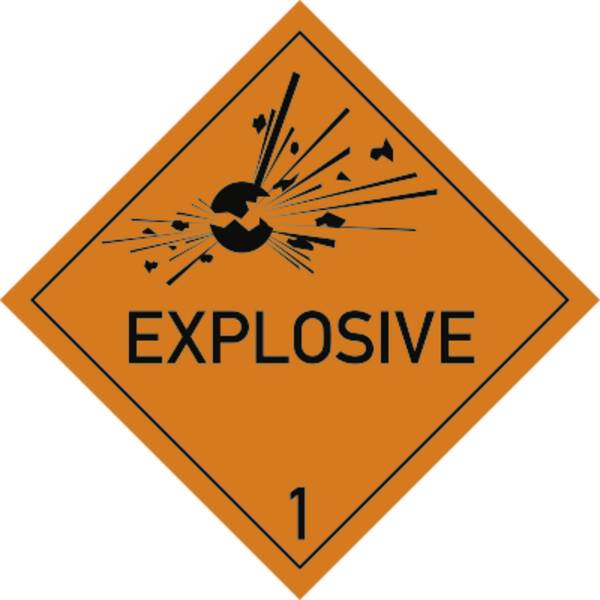 Aufkleber Gefahrzettel Klasse 1 Text EXPLOSIVE, Folie, 100x100 mm