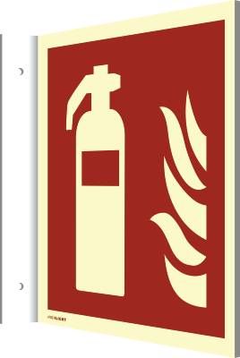 Fahnenschild Feuerlöscher ISO 7010, Alu, nachleucht., 160-mcd, 200x200 mm-0