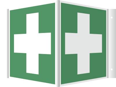 Winkelschild Erste Hilfe, ISO 7010, Kunststoff, 200x200 mm-0