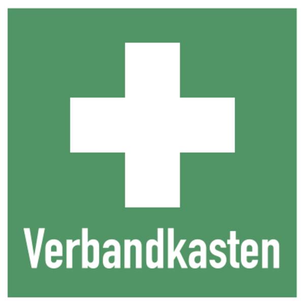 Aufkleber Hinweis auf Erste Hilfe Verbandkasten quadratisch, Folie, 250x250 mm