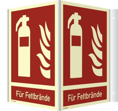 Schild Winkels. Feuerlöscher(Für Fettbrände) ISO 7010, Kunstst., nachl., 160-mcd, 200x250mm-0