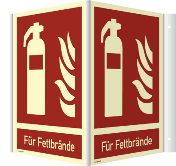 Schild Winkels. Feuerlöscher(Für Fettbrände) ISO 7010, Kunstst., nachl., 160-mcd, 200x250mm