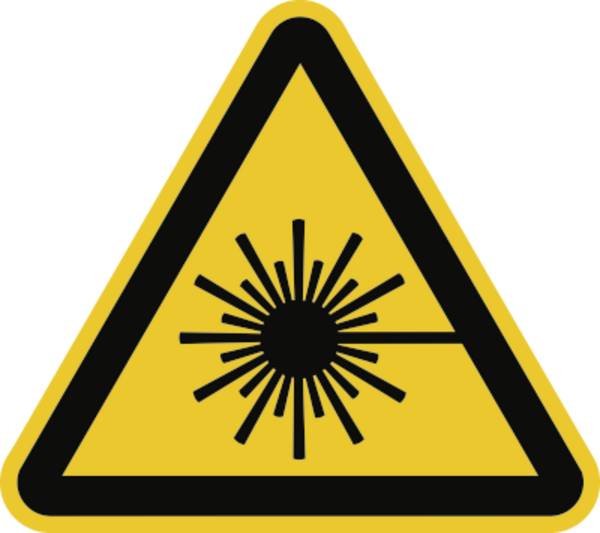 Schild Warnung vor Laserstrahl ISO 7010, Folie, 20 mm SL, 12 Stück/Bogen