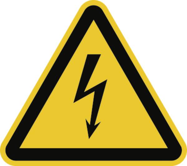 Schild Warnung vor elektrischer Spannung ISO 7010, Folie, 50 mm SL, 6 Stück/Bogen