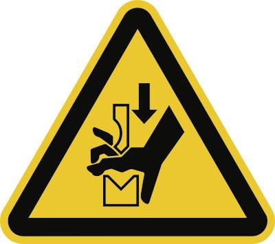 Schild Warnung vor Quetschgefahr der Hand zwischen..., Folie, 50 mm SL, 6 Stück/Bogen-0