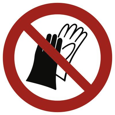 Schild Benutzen von Handschuhen verboten ISO 7010, Folie, Ø 50 mm, 10 Stück/Bogen-0