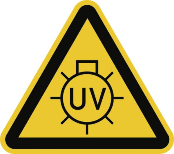 Schild Warnung vor UV-Strahlung, Folie, 50 mm SL, 6 Stück/Bogen