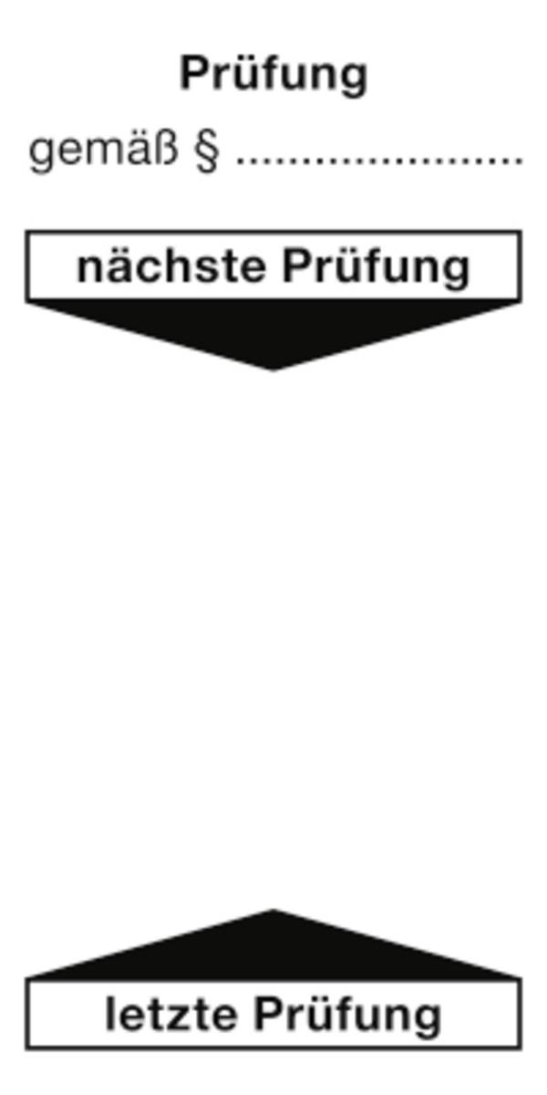Grundplakette Prüfung gemäß § nächste Prüfung..., Folie, 40x80 mm, 10 Stk./Bog.