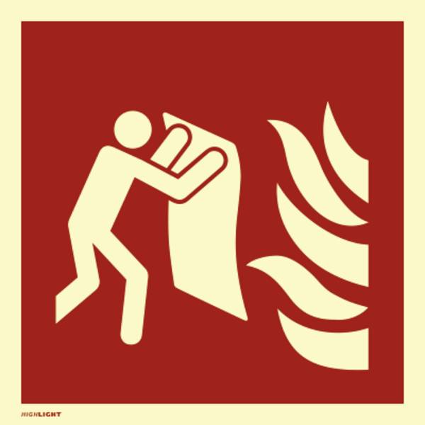 Schild Feuerlöschdecke ISO 7010, Kunststoff, langnachleuchtend, 160-mcd, 200x200 mm