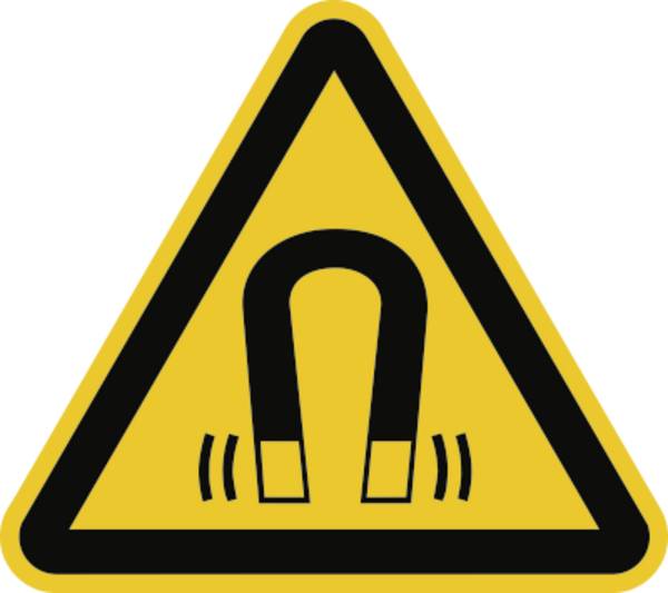 Schild Warnung vor magnetischem Feld ISO 7010, Folie, 50 mm SL, 6 Stück/Bogen