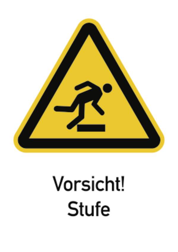 Vorsicht! Stufe ISO 7010, Kombischild, Folie, 131x185 mm