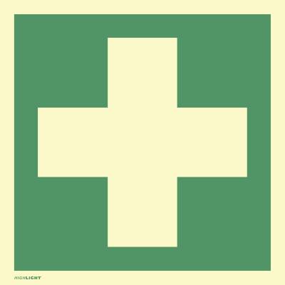 Schild Erste Hilfe, ISO 7010, Alu, langnachleuchtend, 160-mcd, 148x148 mm-0