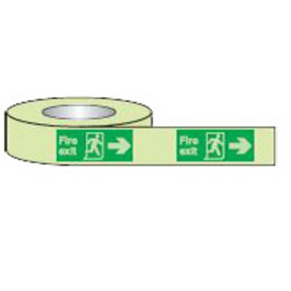 Markierungsband, ISO 7010 E002, Fire exit, langnachleuchtend Class B, selbstklebend, 80 mm x 10 m, 1 Rolle