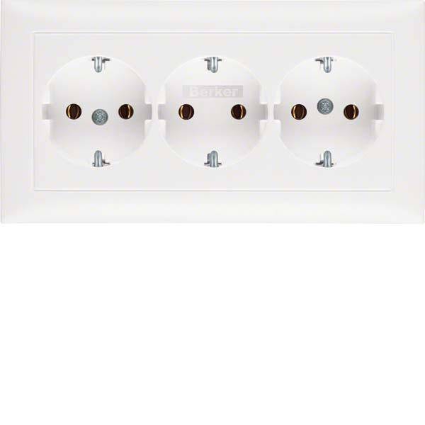 Berker Schutzkontakt-Steckdose 47661909 3fach polarweiss matt-0