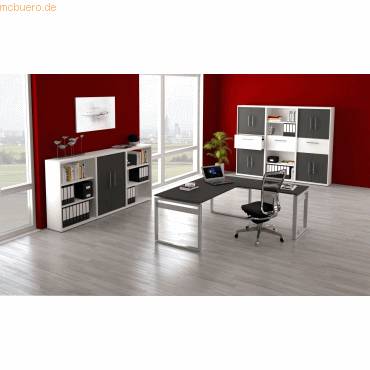 Schreibtisch Form5 180 Bügel-Gestell 180x80x68-82cm / Anbau 100x60cm grafit-1