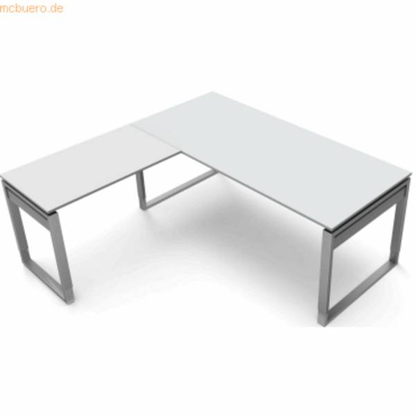 Schreibtisch Form5 180 Bügel-Gestell 180x80x68-82cm / Anbau 100x60cm lichtgrau