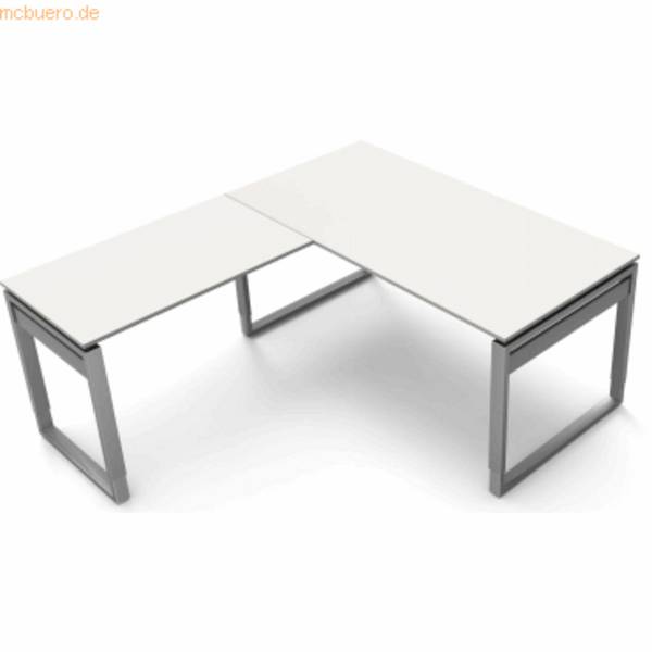 Schreibtisch Form5 160 Bügel-Gestell 160x80x68-82cm / Anbau 100x60cm weiß