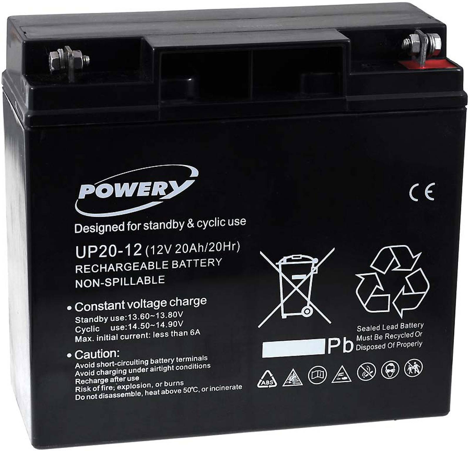 Powery Blei-Gel Akku für USV APC Smart-UPS SMT1500I 20Ah (ersetzt auch 18Ah), 12V, Lead-Acid-1