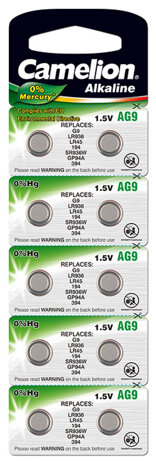 100x Knopfzellen Uhrenbatterie AG9-LR45-LR936-194-394 Alkalinevon Camelion 