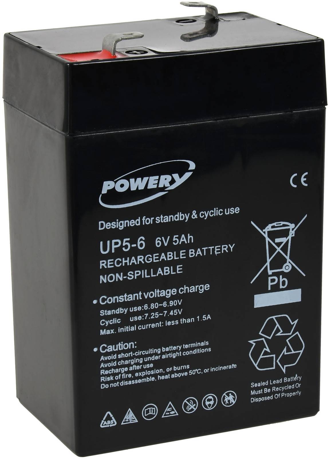 Powery Blei-Gel Akku für YUASA NP4-6 6V 5Ah (ersetzt auch 4Ah 4,5Ah), 6V, Lead-Acid-1