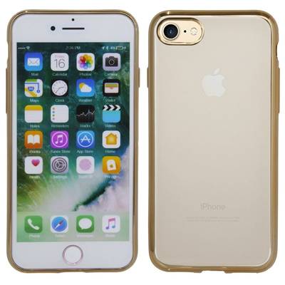 Gel Silikonschutzhülle Silikontasche mit CHROM-UMRANDUNG Iphone 8 PLUS in Transparent mit Gold-Umrandung