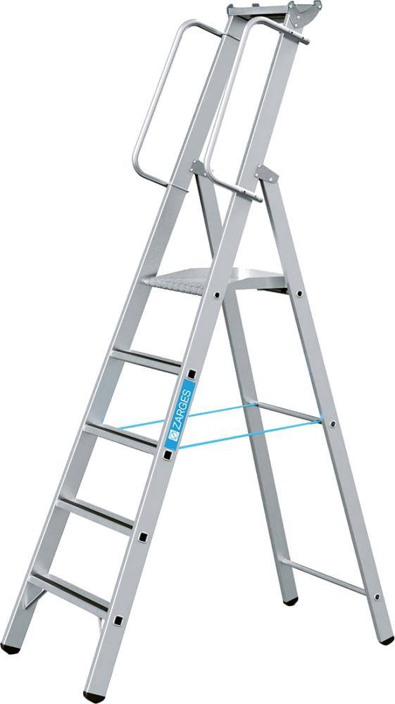 Alu-Stehleiter mit großer Plattform mit beidseitigem Handlauf zum Selbstanbau 5 Stufen. Zarges GmbH 70719549-0