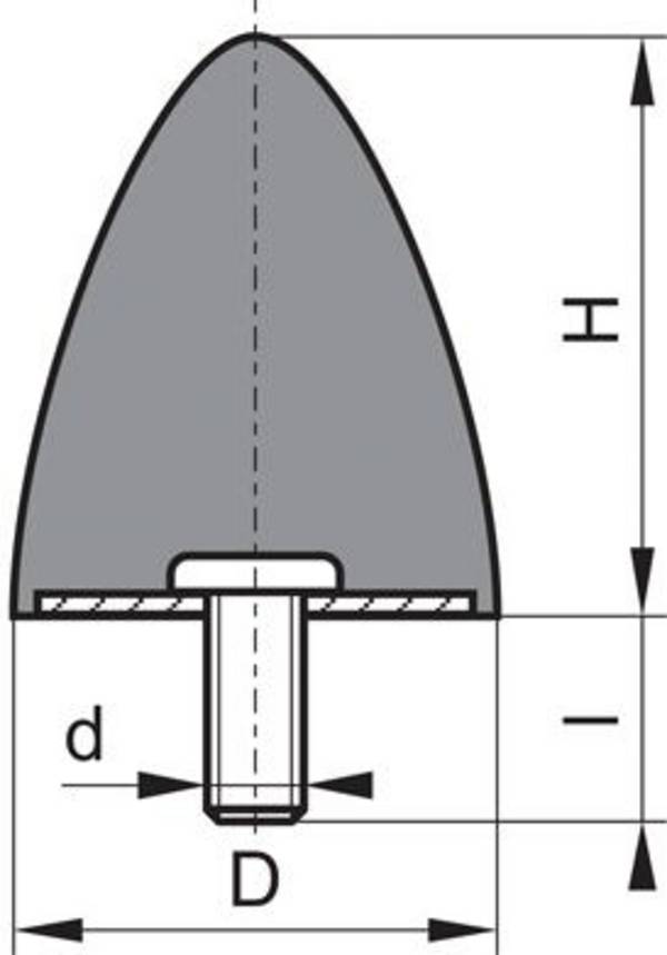 Gummi-Metall-Puffer parabelförmig Typ D D115xH136 M16x42 NR55