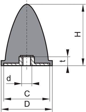 Gummi-Metall-Puffer parabelförmig Typ E D20xH24 M6 NR55-0
