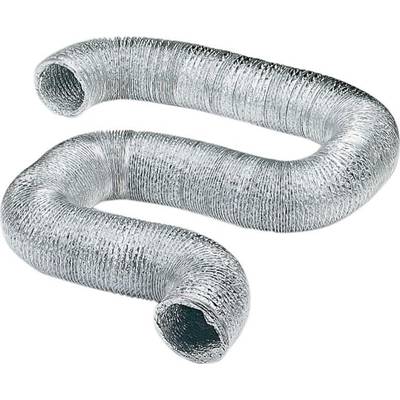 Lüftungsschlauch aus Metall in Schlauchform, flexibel und gewellt, geeignet für Belüftungs- und Abluftsysteme in Gebäuden.