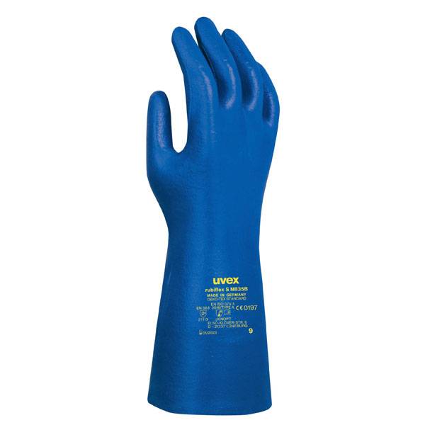 uvex Chemikalienschutzhandschuhe Rubiflex S NB35B, Größe 9, Stulpe 35 cm, blau, 1 Paar