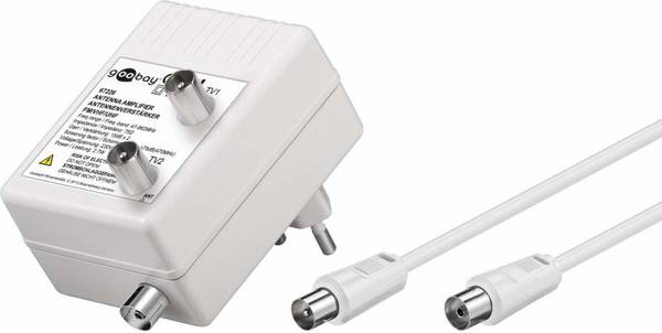 Goobay Zwei-Geräte-Antennenverstärker 2x 15dB (DVB-T / DVB-T2 / DVB-C) zum Anschluss von zwei Empfangsgeräten (TV / Radi