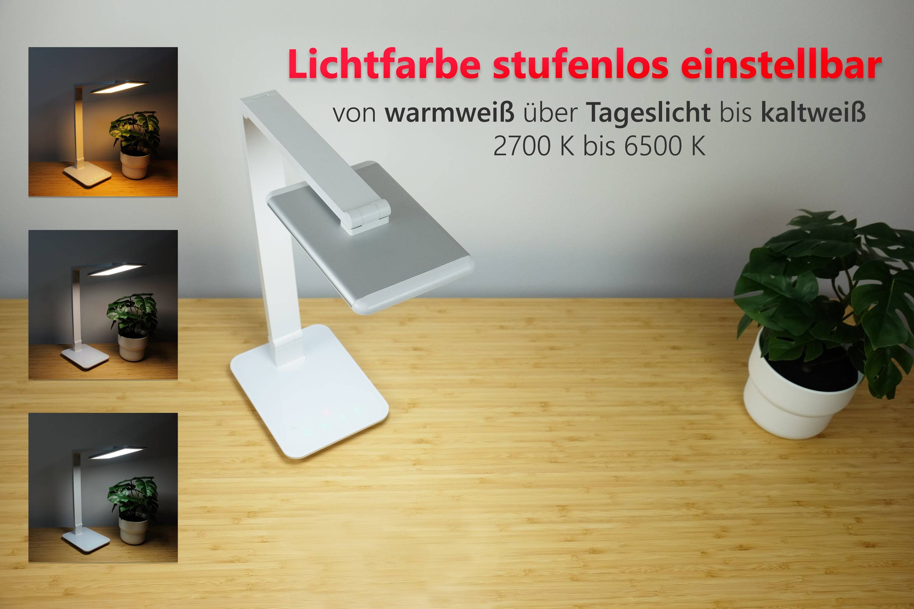FeinTech LTL00100 LED Schreibtisch-Lampe dimmbar Smarttouch USB weiß-3