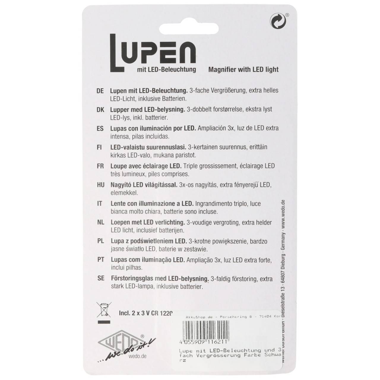 Lupe mit LED-Beleuchtung und 3fach Vergrösserung Farbe Schwarz inklusive Batterien-4