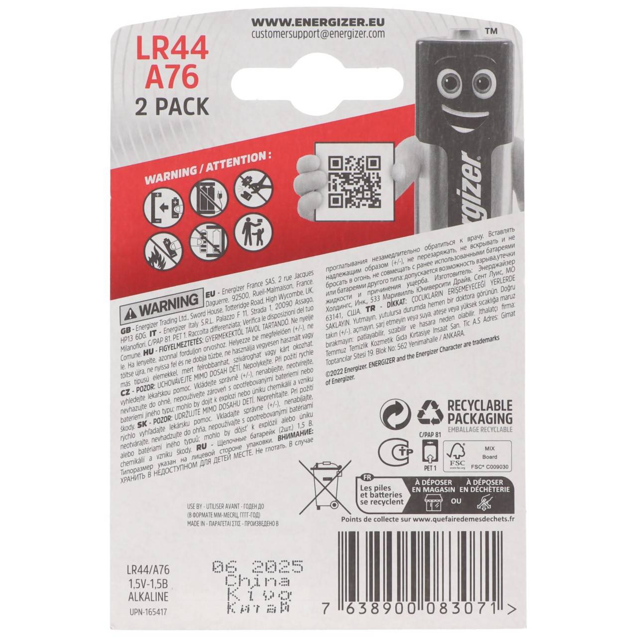 Energizer LR44 2er Pack V13GA, A76, 82, LR1154, 357A Knopfzelle 2er Pack-2