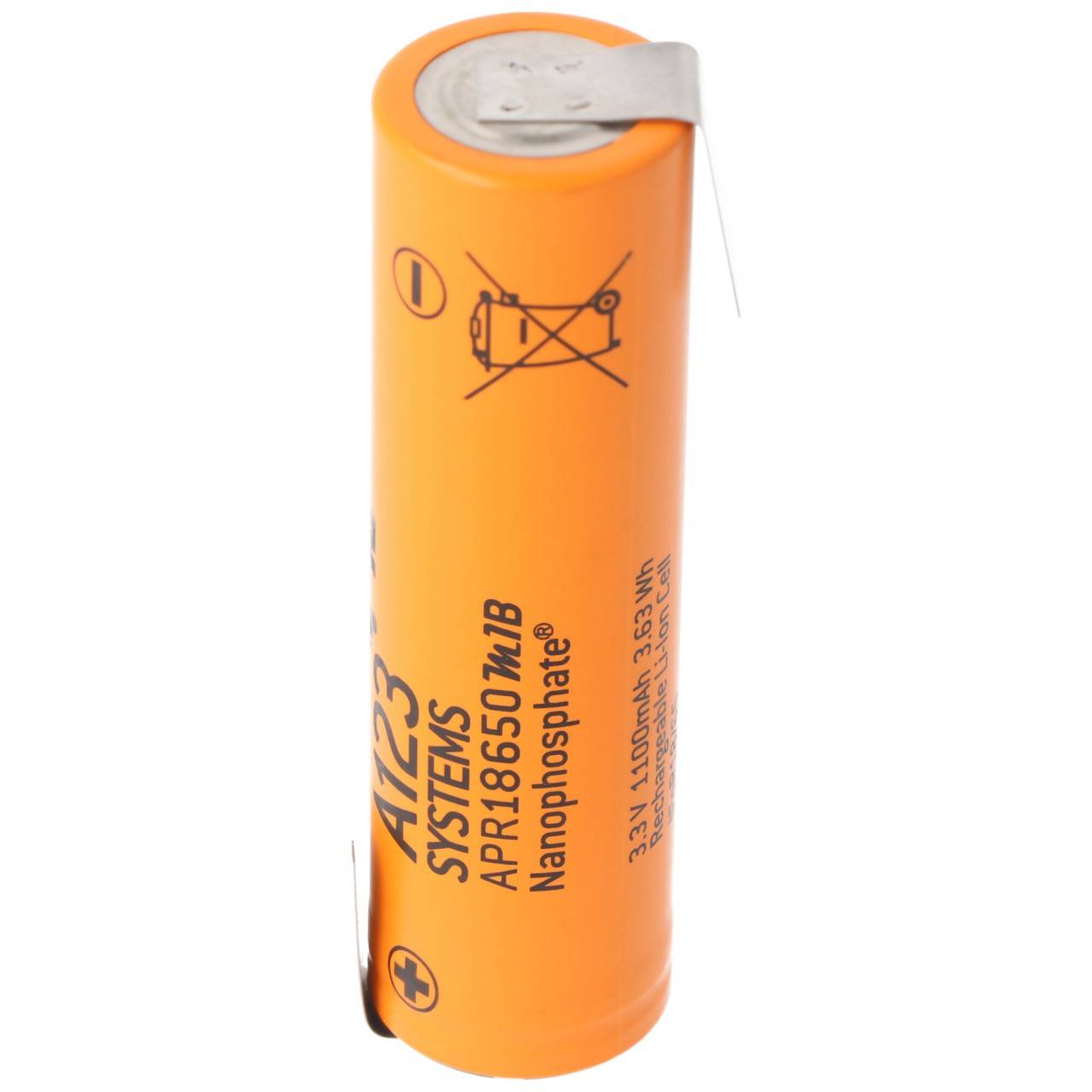 A123 APR18650M-A1 1100mAh 3,3V LiFePo4 Akku mit Lötfahne Z-Form 64,95x18,2mm-3