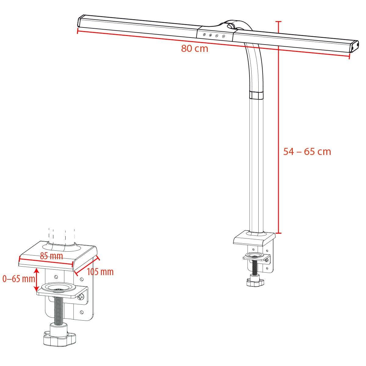 FeinTech LTL00321E LED Schreibtisch-Lampe 80 cm dimmbar Klemmfuß schwarz-5