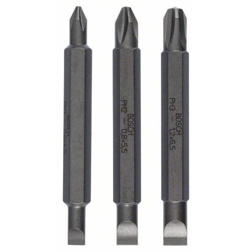 Doppelklingenbit-Set, 3-teilig, S0,6x4,5, PH1, S0,8x5,5, PH2, S1,2x6,5, PH3,60mm