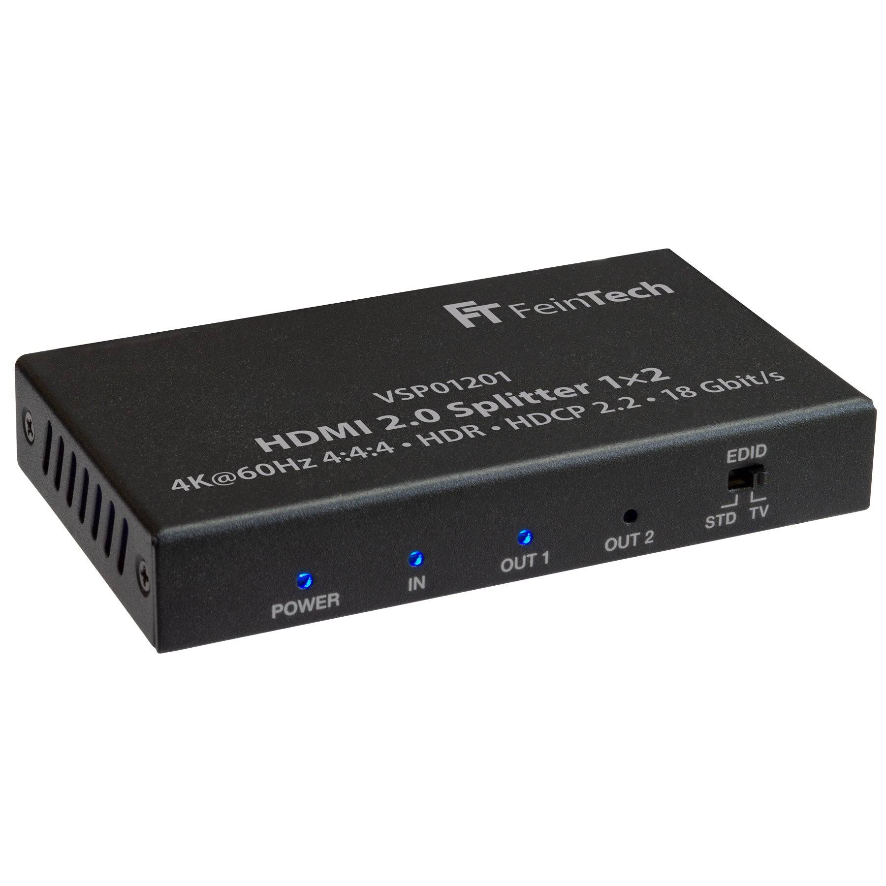 FeinTech VSP01201 HDMI 2.0 Splitter 1 In 2 Out mit Downscaler 4K-2