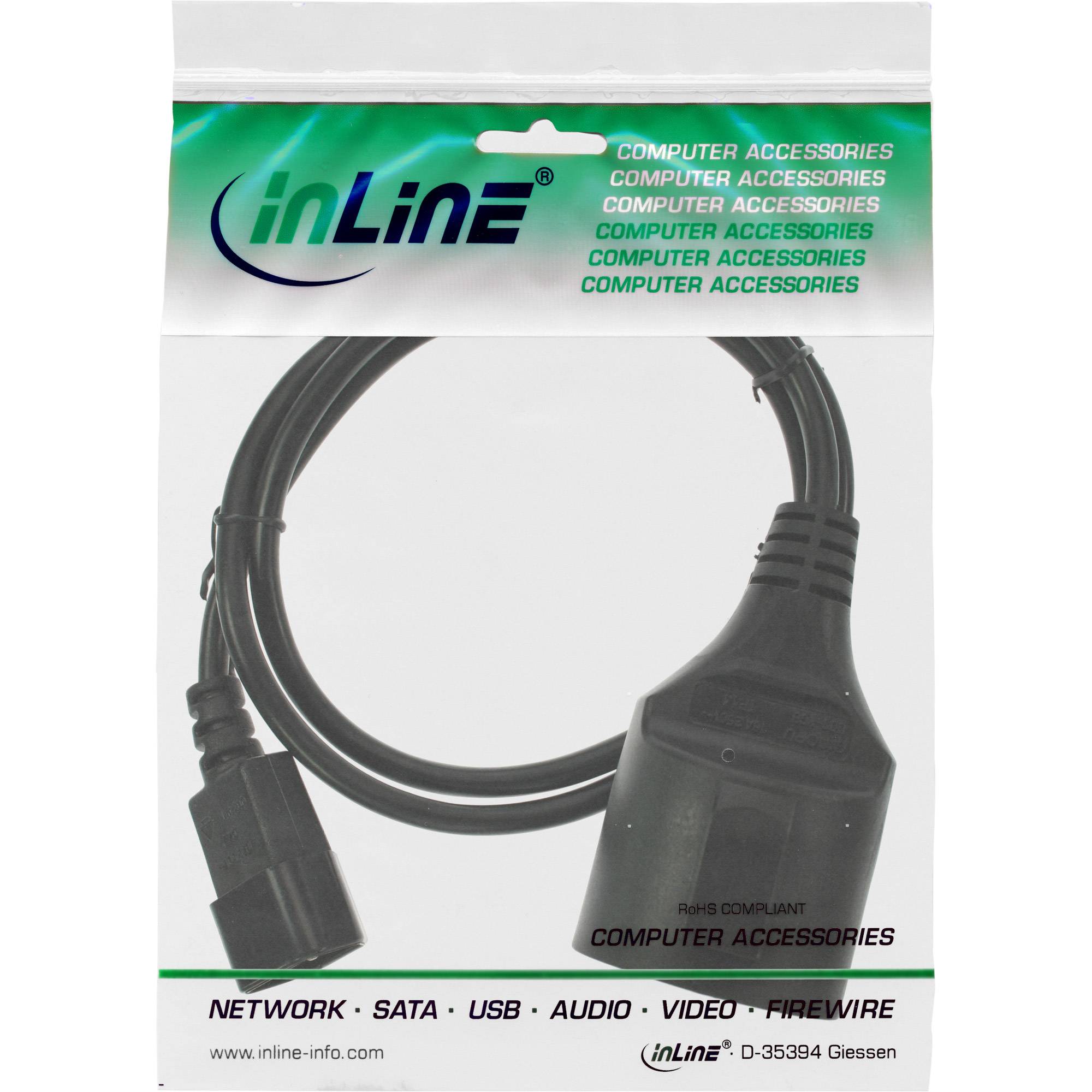 InLine® Netz Adapter Kabel, Kaltgeräte C14 auf Schutzkontakt Buchse, 1m-1