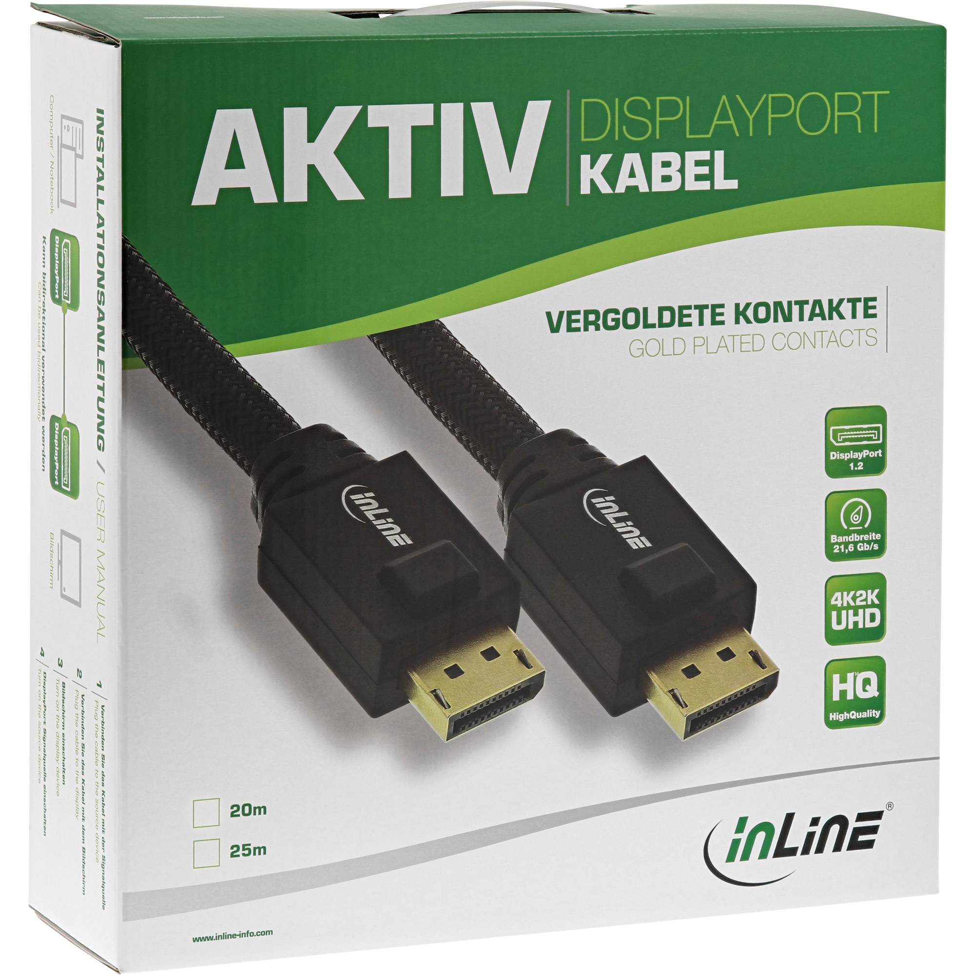 InLine® DisplayPort Aktiv-Kabel, 4K2K, schwarz, vergoldete Kontakte, 25m-2