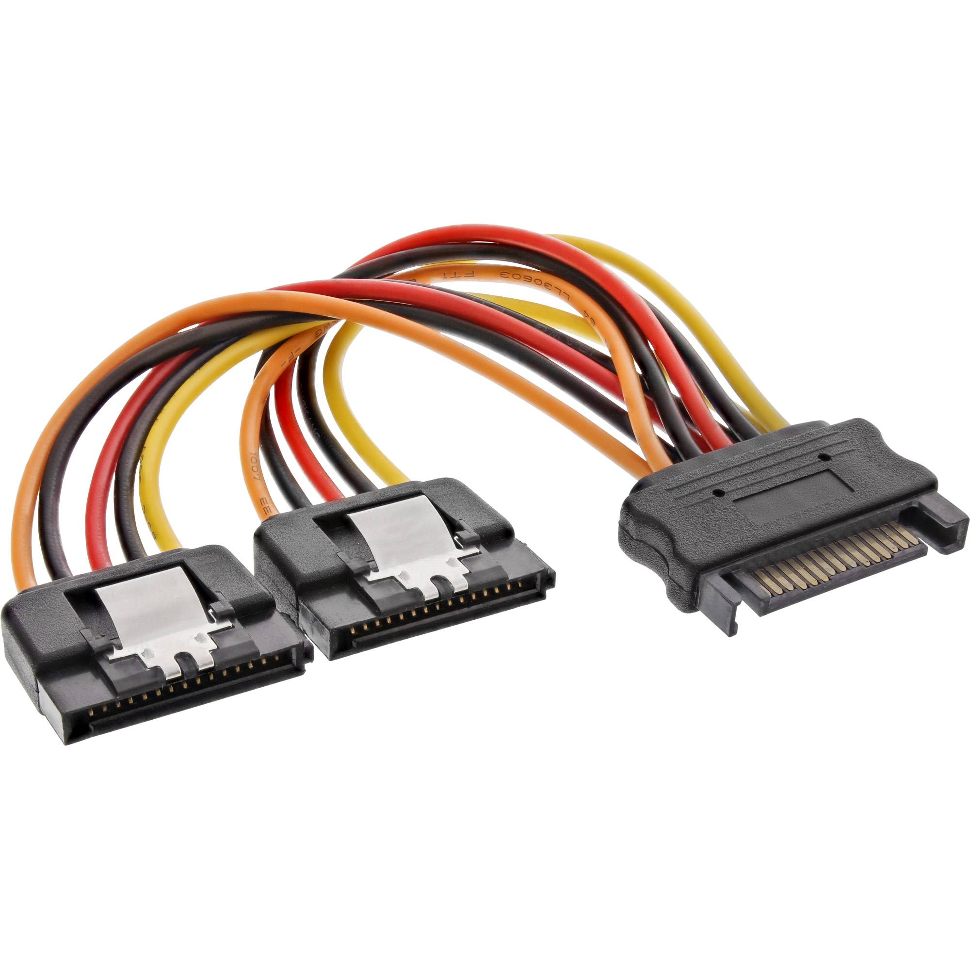InLine® SATA Strom-Y-Kabel, SATA Buchse an 2x SATA ST mit Lasche, 0,15m-0