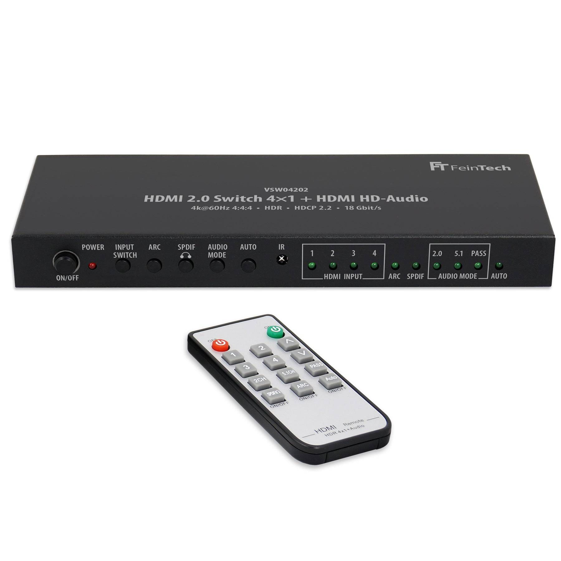 FeinTech VSW04202 HDMI 2.0 Switch 4x1 + HD-Audio Extractor-1