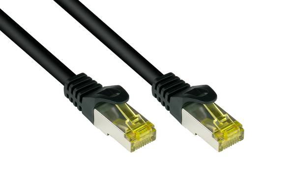 Good Connections® RJ45 Patchkabel mit Cat. 7 Rohkabel und Rastnasenschutz (RNS®), S/FTP, PiMF, 500MHz, schwarz, 60m