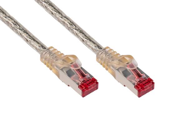 RNS Patchkabel mit Rastnasenschutz, Cat.6, S/FTP, PiMF, PVC, 250MHz, transparent, 0,15m, Good Conn