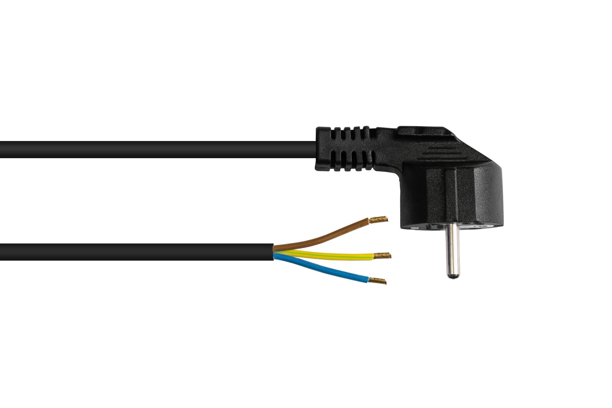 Good Connections® Netzkabel Schutzkontakt-Stecker (gewinkelt) an abisolierte Enden, schwarz, 0,75 mm², 1,5 m-1