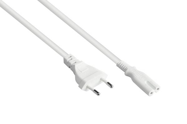 Good Connections® Euro-Netzkabel Euro-Stecker Typ C (gerade) an C7/Euro 8 Buchse (gerade), weiß, 0,75 mm², 10 m